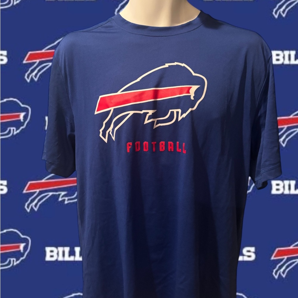 Buffalo Bills Mafia Men's Large Performance Dri-Wick Royal Blue Logo Shirt NWOT